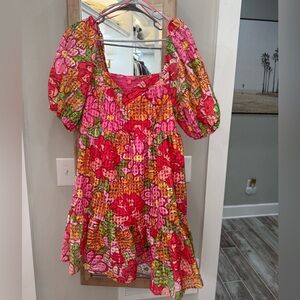 Flying Tomato Pink and Orange Puff Sleeve Sundress